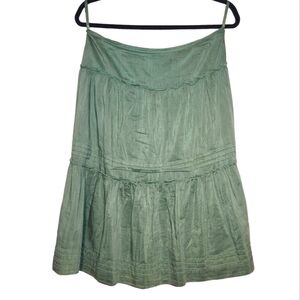 Tommy Bahama Ruffled Layered Green Midi Circle Skirt Size 4 Cotton/Silk